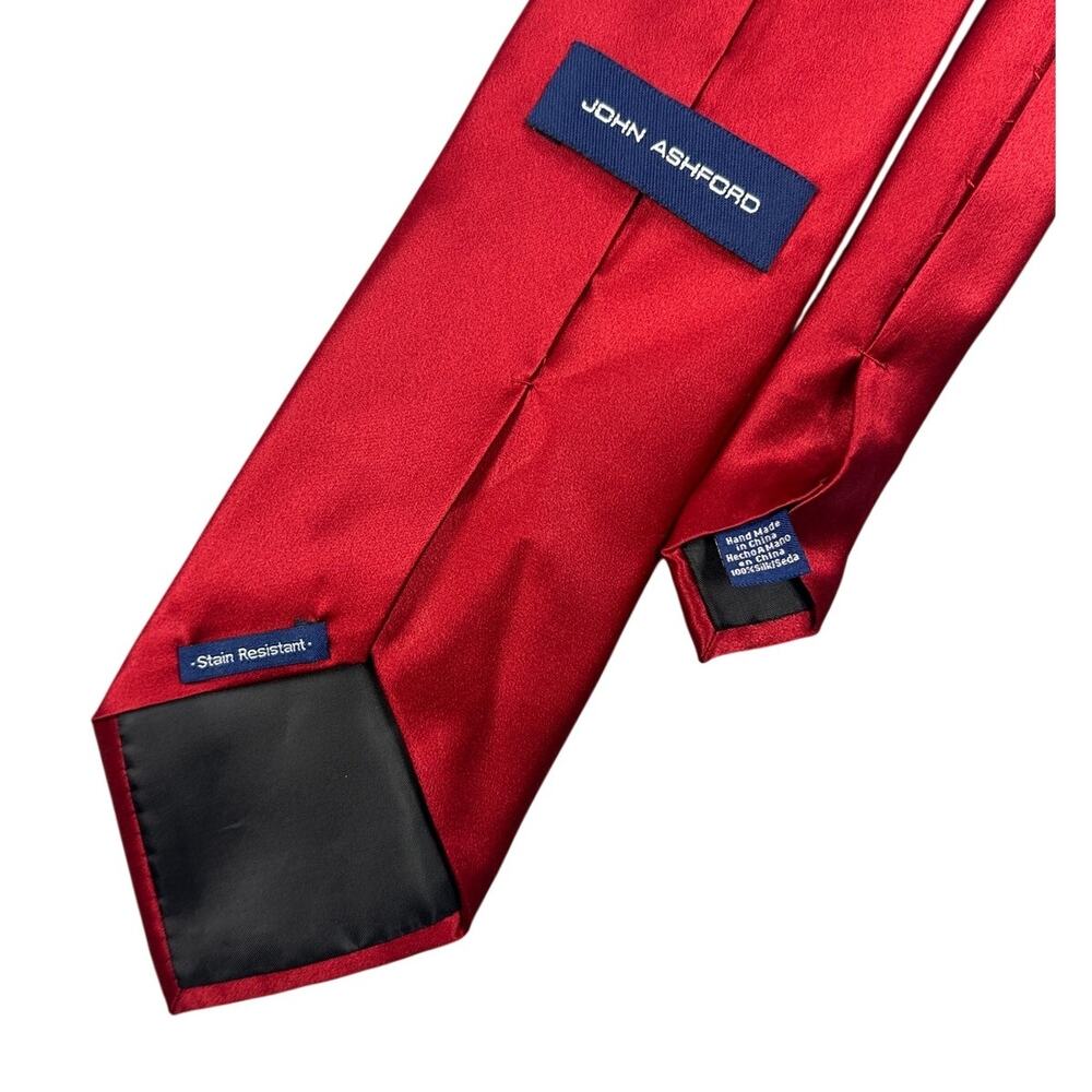 John Ashford Mens Necktie Silk Red Stain Resistant Solid